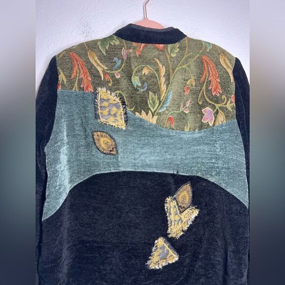 Indigo Moon Multicolor Velvet Embroidered Beaded Tapestry Jacket Boho SzL Flawed - Picture 8 of 16